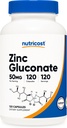 Nutricost Zinc Gluconate 120 Vegetarian Capsules (50mg) - Gluten Free and Non-GMO