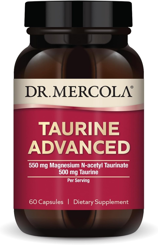 Dr. Mercola Taurine Advanced, 500 mg Taurine Per Serving, Dietary Supplement, Supports Muscle Function, Non-GMO - 30 Servings (60 Capsules)