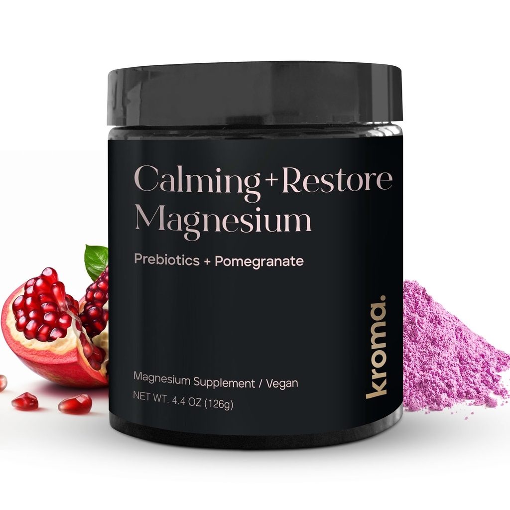 Kroma Calming + Magnezyum Toz - L-Theanine for Relaxation, Sleep Cycle & Digestive Support – Muscle Recovery Supplement – Pomegranate Flavor – 4.4 oz, 30 Hizmet