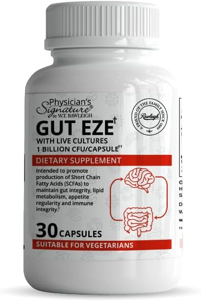 Rawleigh Gut Eze: 30 κάψουλες, Everyday Vegetarian Probiotic for Men & Women,1 δισεκατομμύρια CFU/Cap, Microbiome-based, SCFA Production + Gut, Digestive, Immunity, Appetite & Lipid Support, Non-GMO