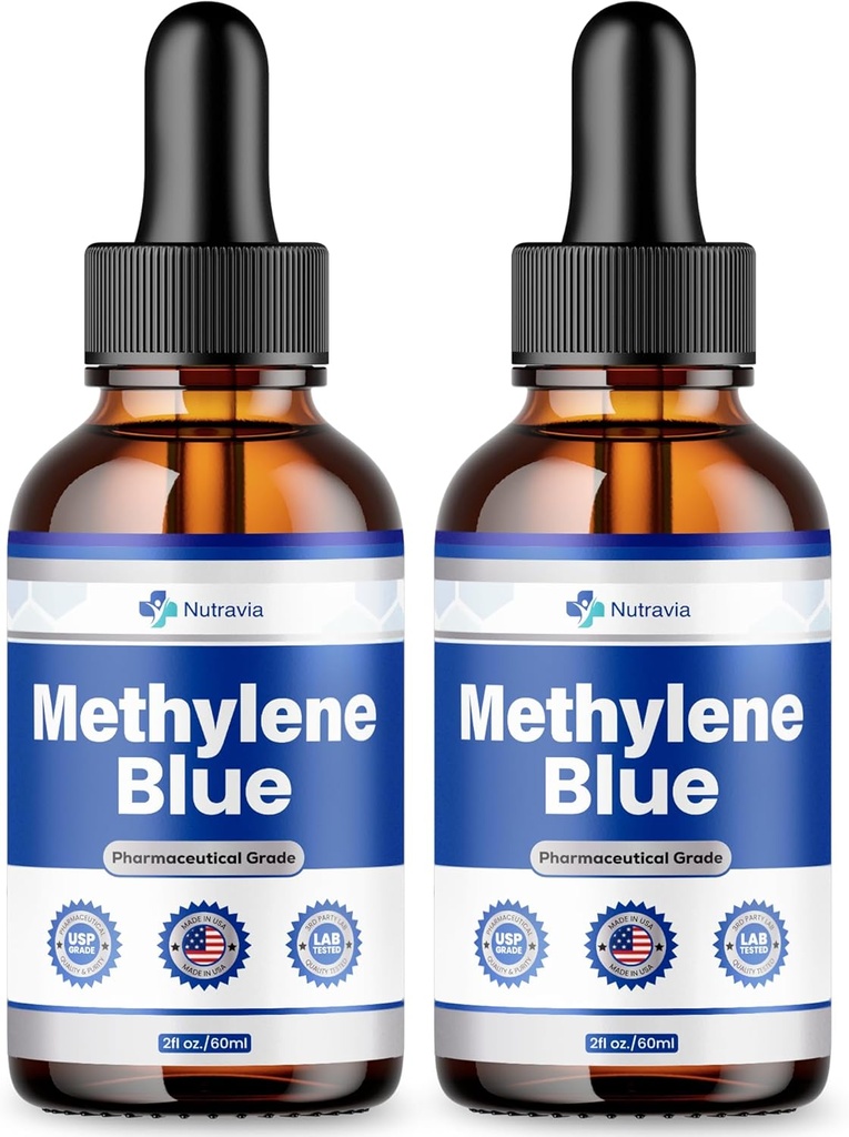 (2 Pack) Μπλε μεθυλένιο 99,99% - Επίσημη Φόρμουλα - Μπλε μεθυλένιο Υγρές σταγόνες Προηγμένη Δύναμη, Αυξημένη Απορρόφηση, Μπλε μεθυλένιο Συμπλήρωμα Υγρής Σκόνης Σύγκριση με Φαρμακευτικού Βαθμού (4oz)