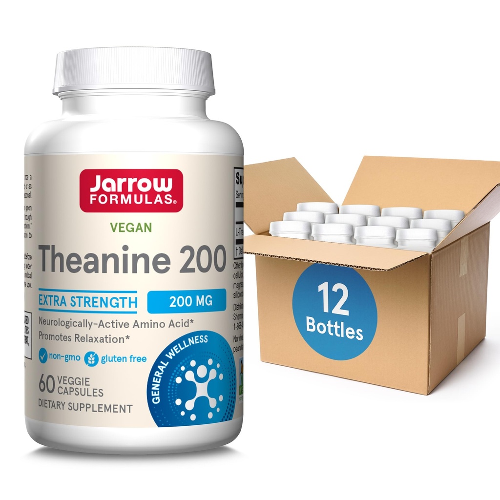 Jarrow Formulas Ekstra Kuvveti Theanine 200 mg, Diyetsel Supplement Bu Rahatlama Destek, 60 Veggie Capsules, 60 Day Supply, 12 Paket