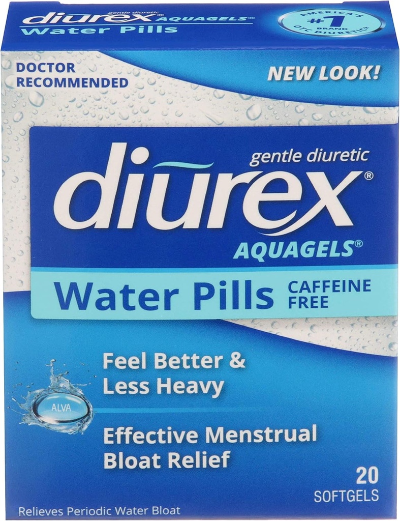 Diurex Aquagels - Caffeine Free Diuretic - Άμεση κυκλοφορία - Ανακουφίστε το νερό Bloat - 20 Count