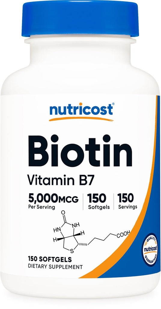 Nutricost Biotin (5,000mcg) 150 Softgels - Vitamin B7 - Gluten Free, Non-GMO
