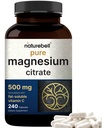 NatureBellllll Magnezyum Citrate 500 mg, 240 Capsules | High-Purity Elemental Form | Heart, Muscle & Digestion Support | Non-GMO, Gluten-Free-Free-GMO, Gluten-Free-Free-