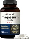 NatureBellllll Magnezyum Citrate 500 mg, 240 Capsules | High-Purity Elemental Form | Heart, Muscle & Digestion Support | Non-GMO, Gluten-Free-Free-GMO, Gluten-Free-Free-