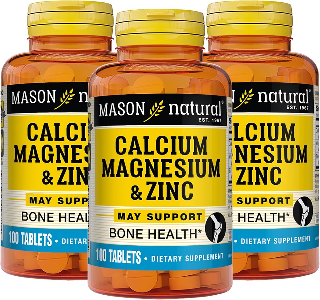 Mason Naturaluba Magnezyum & çinko, 300,Day Supply, Supports Normal Bone Health & Immune System Branson, 3 Pack