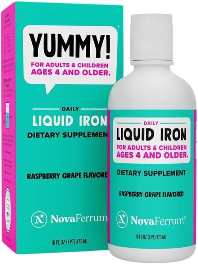 NovaFerrum Yummy 16 Fl Oz | 4 & Up | Demir / Tbsp | Gluten Free | Sugar-Free | Raspberry Grape
