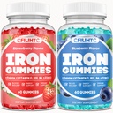 2 Pack Iron Gummies for Yetişkinler & Çocuklar Iron Supplement Strawberry Blueberry Flavor