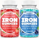 2 Pack Iron Gummies for Yetişkinler & Çocuklar Iron Supplement Strawberry Blueberry Flavor