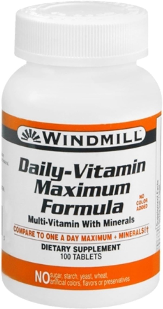 Windmill Health Products Daily Vitamin maksimum Formula, Beslenme Desteği, Multivitaminler ve Mineraller, 100 Hizmet