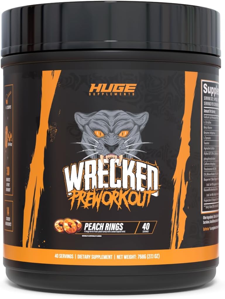 Wrecked Pre Workout Powder, Advanced Formula, Boosts Energy, Focus, Pumps & Performance, 10g L-Citrulline, 6.4g Beta Alanine, 5g Tyrosine, 1g Alpha GPC, 375mg Fast-Acting Caffeine & More (40 Servings)