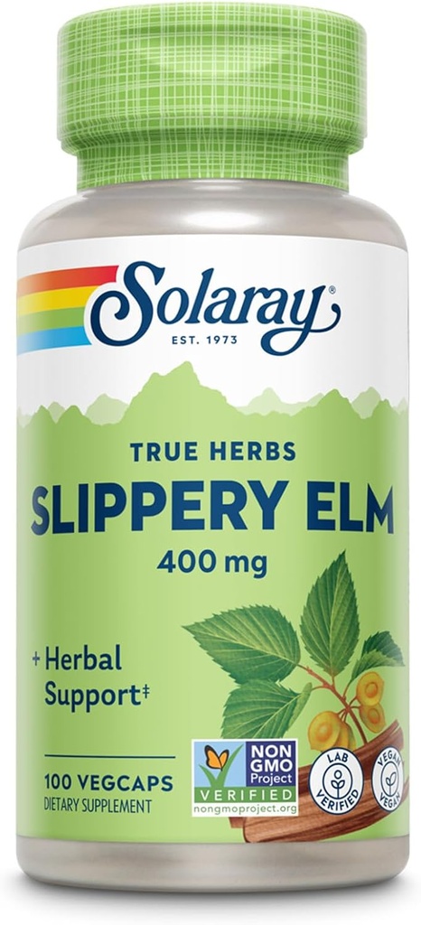 SOLARAY Terpery Elm Bark Capsules (Ulmus Rubra) 400 mg - Soothing Herbal Support with Mucilage - Vegan, Lab Onaylandı, 60 Günlük Para Geri Garanti - 100 Hizmet, 100 VegCaps