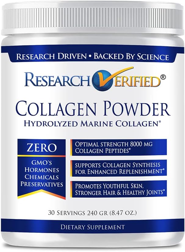 Araştırma Gerçekleştirilmiş® Collagen Toz - Hydrolyzed Marine Collagen - Unflavored - Skin Hydration and Elasticity, Muscle Recovery, Non GMO - 30 Scoops Per Konteyner - 1 Ay Supply