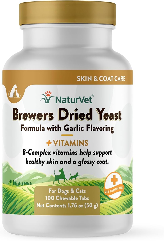 NaturVet Brewers Yeast Formula with The Flavoring Plus Vitamins for Dogs and Cats, Chewable Tablets, Made in the USA with Globally Source Materialss 100 Count Count Count