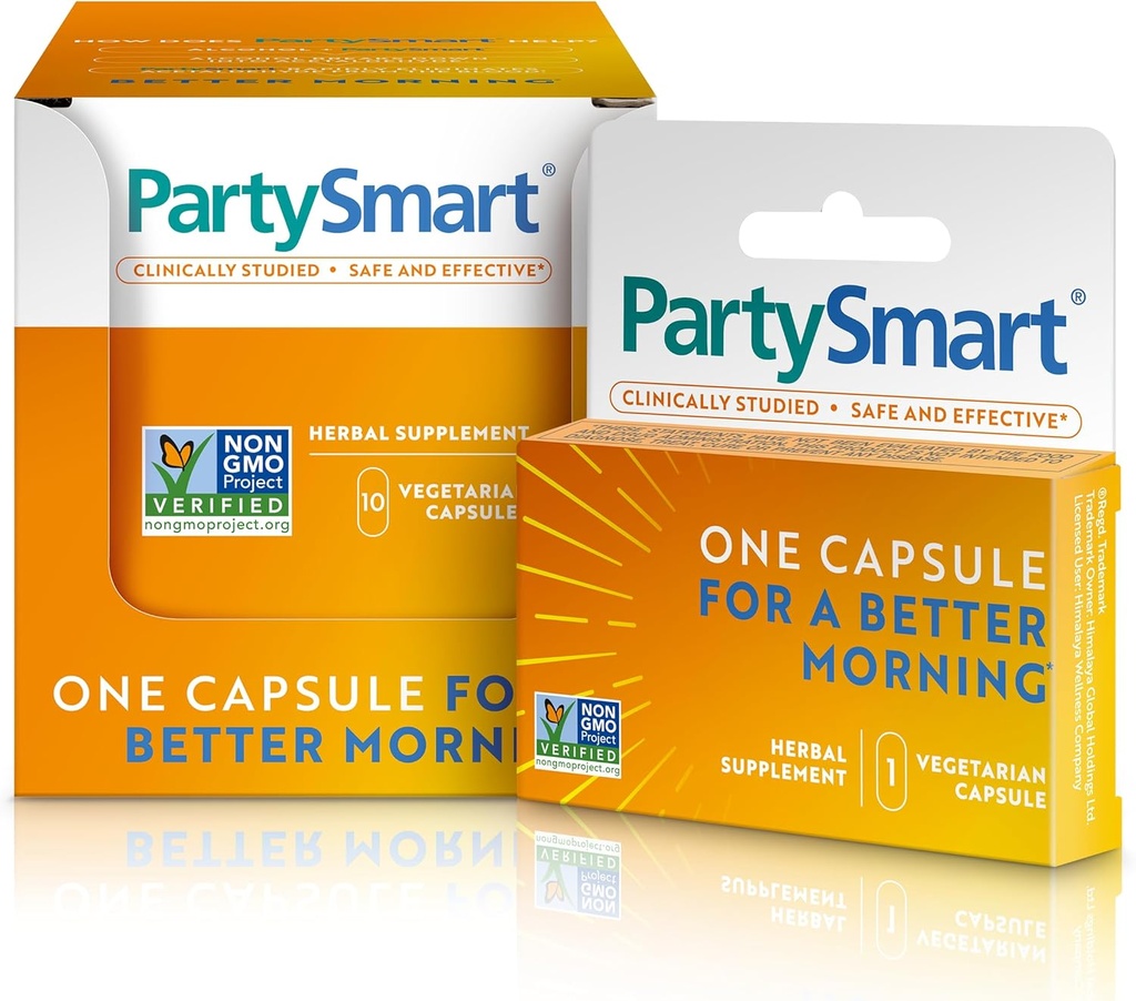 Himalaya PartySmart, 10 Ατομικές κάψουλες - Διάσπαση οινοπνεύματος Ηπατική υποστήριξη για ένα καλύτερο πρωινό μετά την κατανάλωση - Plant Based, Vegan, Μη ΓΤΟ, Χωρίς γλουτένη, Κλινικά Σπουδές