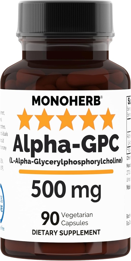 MONOHERB Alpha- GPC 500 mg - 90 κάψουλες Vegan, Nootropic για την υποστήριξη του εγκεφάλου, εστίαση, μνήμη, κίνητρο, και ενέργεια