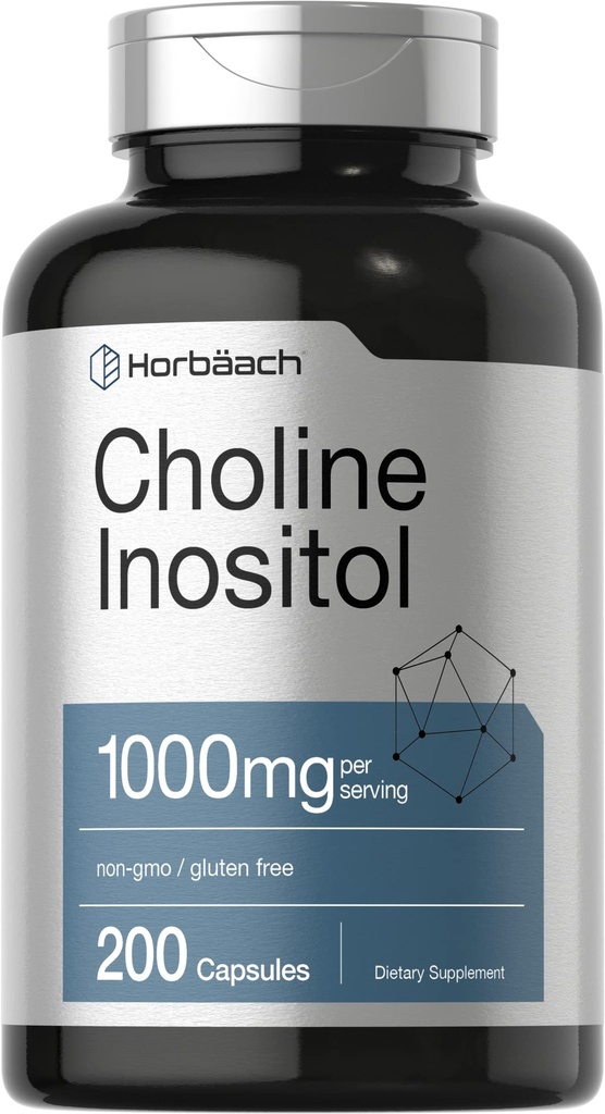 Horbaach Choline Inositol 1000 mg Supplement | 200 Capsules | Non-GMO, Gluten Free