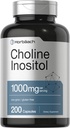 Horbaach Choline Inositol 1000 mg Supplement | 200 Capsules | Non-GMO, Gluten Free