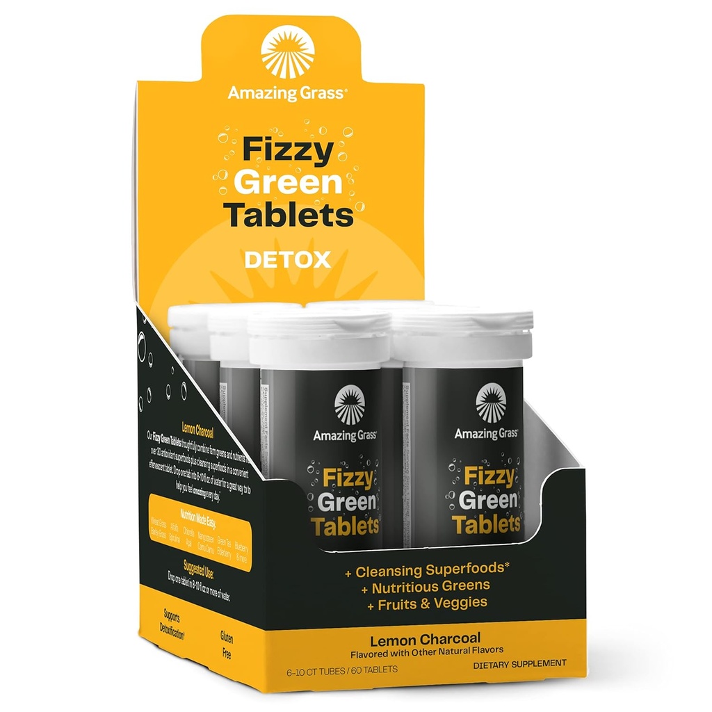 Amazing Grass Fizzy Green Tablets Ανθρακικό λεμονιού Detox: Δισκίο Γεύσης Νερού με Αποτοξινωτικά Πράσινα & Αντιοξειδωτικά, 60 Count