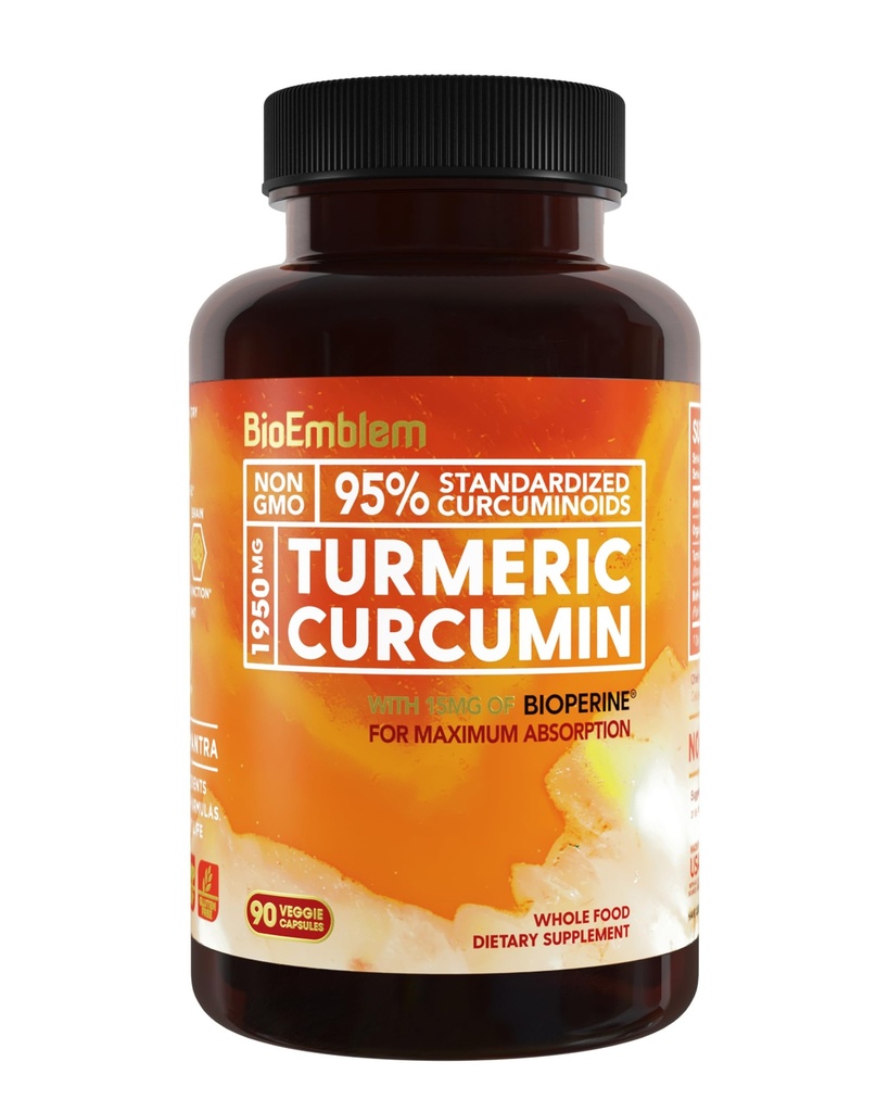 BioEmblem Turmeric Curcumin Supplement with BioPerine | Ortak Destek & Kalp Sağlığı | Organik Turmeric Toz &% 95 Curcuminoids Extract | California Made, Non-GMO, 30-Day Supply Health