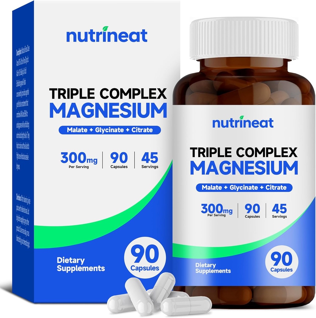 Triple Complex (90 Capsules), Magnezyum Glycinate, Citrate & Malate for Muscles, Nerves, & Energy, High Abxia, Vegan, Non-GMOMO