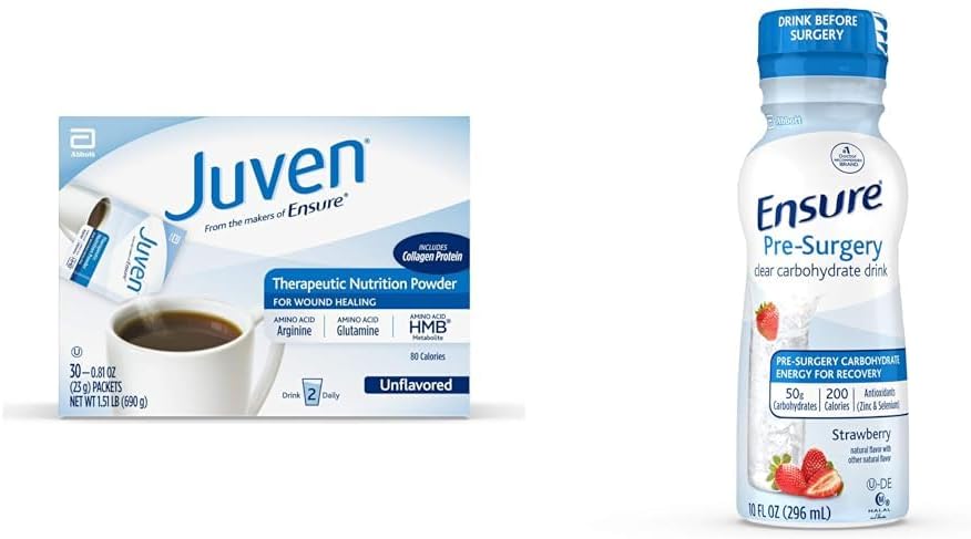 Juven Tedavi Beslenmesi Yara İyiliği Desteği için Toz Mix, Collagen proteini, Unflavored, 30 Kont & Tavsiye Pre-Surgery, Clear Carbohidrat I, Strawberry, 10 Fl Oz (Pack of 4)