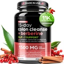 Gelişmiş Ketgen Koloni Berberine 1500 mg ile Temizlendi - Erkekler ve Kadınlar için 15 Günlük Parasite Detox - Hızlı Sarıtma Yardımı için Senna Leaf ile Ekstra Güç Formülü, Gut Health & Bloating Reduce