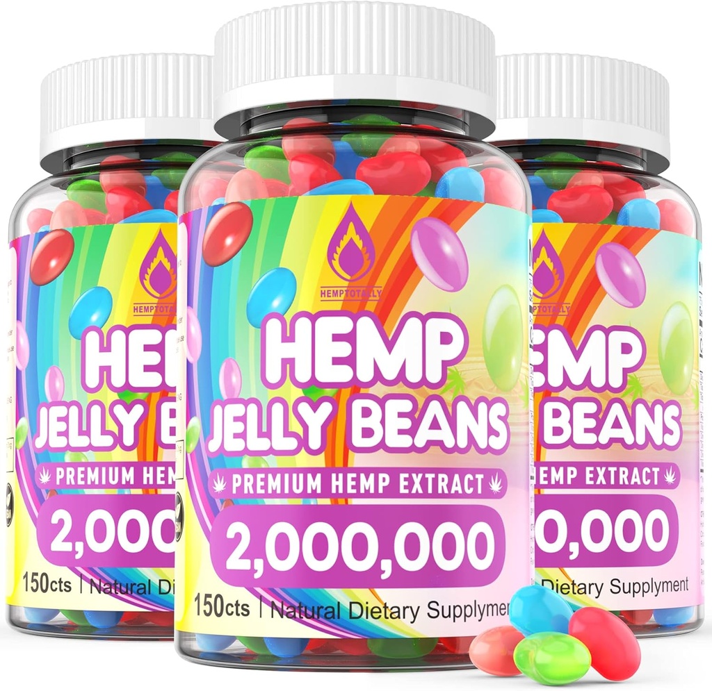 HempTotally (3 συσκευασίες) Hemp Jelly Beans 2.000.000 Premium r Άγχος & AHemp συμπλήρωμα για τη μείωση φλεγμονής, τη βελτίωση του ύπνου, Boost Mood - 450 Cts