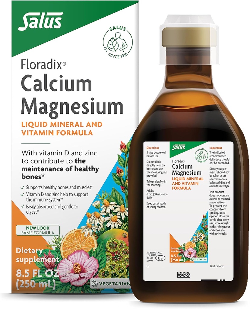 Floradixdis Magnezyum Sıvı Mineral & Vitamin Formula - Bone Support Supplement with Kalsiyum, Magnezyum D & çinko - Vejetaryen & Non-GMO - 8.5 fl ozz