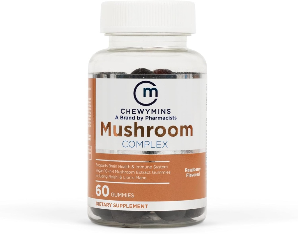 Halal Mushroom Kompleksi Gummies - Raspberry Flavor - Non-GMO, Organik ve Vegan - Beyin Sağlığı ve Immune Sistemi - 10in-1 Mushroom Ekstraksiyon - 60 Gummies