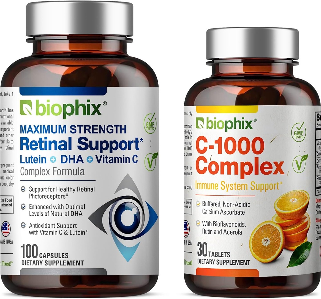 Biyophix Retinal Maksimum Güç Kompleksi Formula 100 Capsules - Ücretsiz C-1000 30 Tablet - çinko Vitamin C E Lutein DHA Omega-3 Astaxanthin Hyaluronic Asit - Destekler Eye Vision Health
