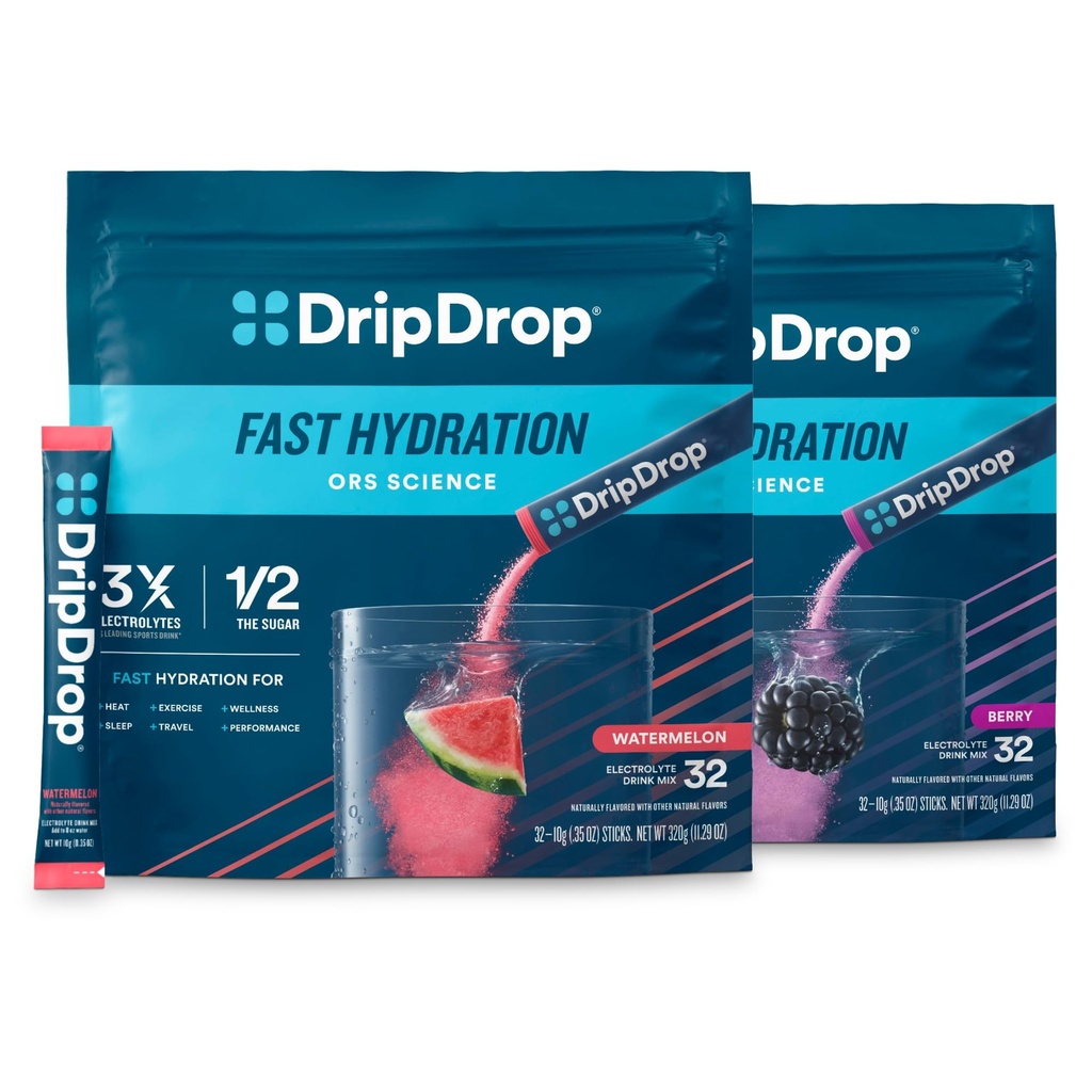DripDrop Hydration - Elektrolyte Toz Paketleri - Watermelon & Berry - 64 Count