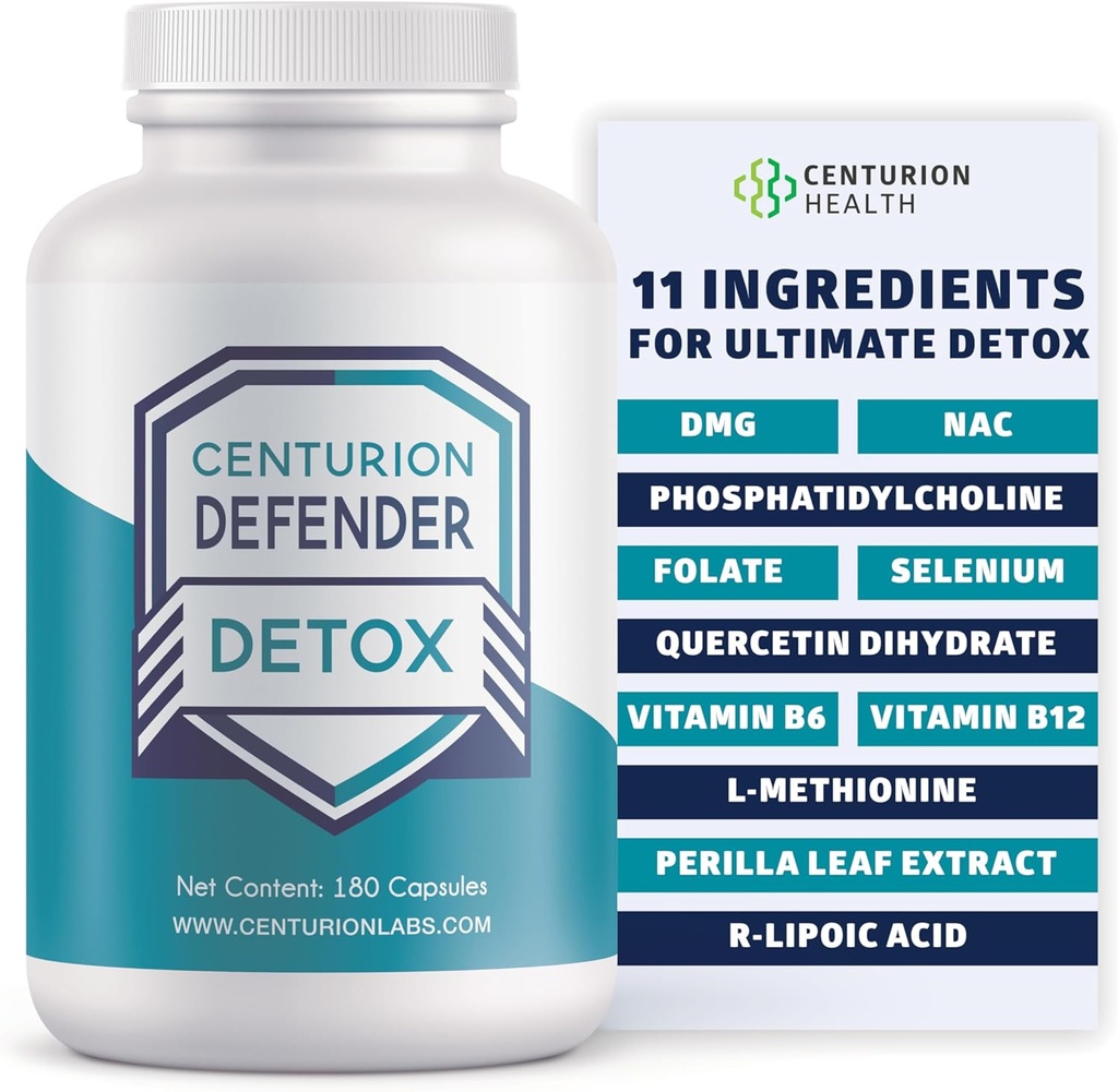 Centurion Defender Detox, Liver Cleanse Detox & Tamir Supplement with Phosphatidylcholine, Vitamin B6, Folate, L-Methionine and R-lipoic Acid, 180 Caps
