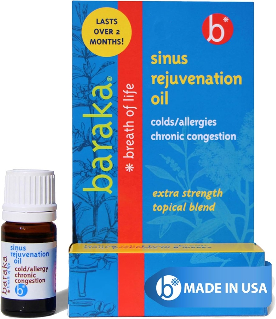 Baraka Sinus Rejuvenation Oil – Clear Nasal Breathing, Eases Sinus Baskısı için 6 Organik Temel Petrolün Kombinasyonu ve Rahatlama Nasal Sağlık Desteği | Günlük Kullanım için İdeal – 4 ml (1-Pack)