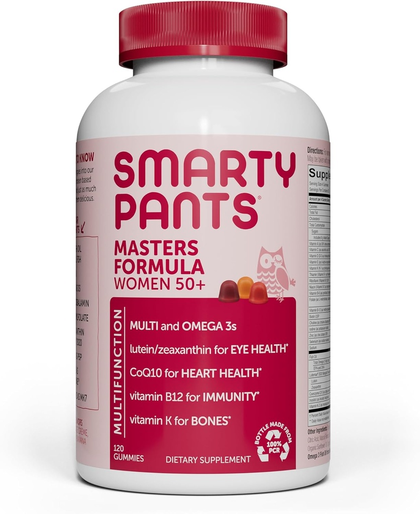 SmartyPants Multivitamin Gummy for Women 50 and Over: Omega 3 Fish Oil (EPA/DHA), Metrik, CoQ10, Vitamin D3, C, B12, B6, A, K & çinko, Biotin, Gluten Free, 120 Kont (30 Gün Supply)