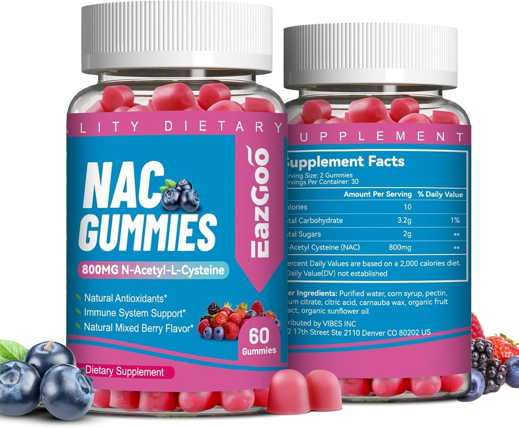 NAC Gummies 800 mg, N-Acetyl Cysteine Supplement, NAC Supplement for Immune System & Antioxy, Non-GMO, Gluten Free, Vegan - 120 Counts