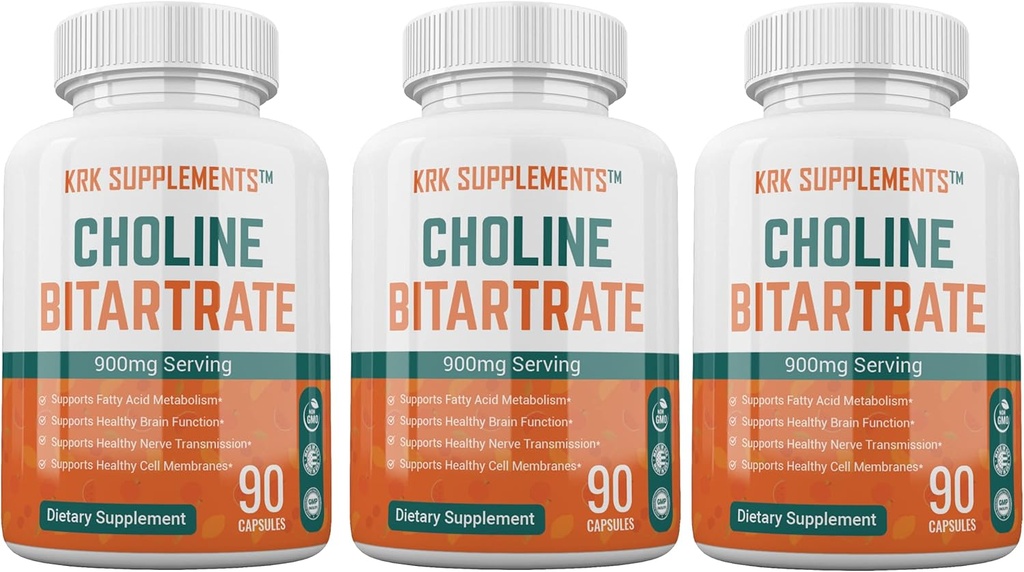 3 μπουκάλια χολίνη Bitartrate 900mg ανά υπηρεσία 270 συνολικά κάψουλες KRK Συμπληρώματα