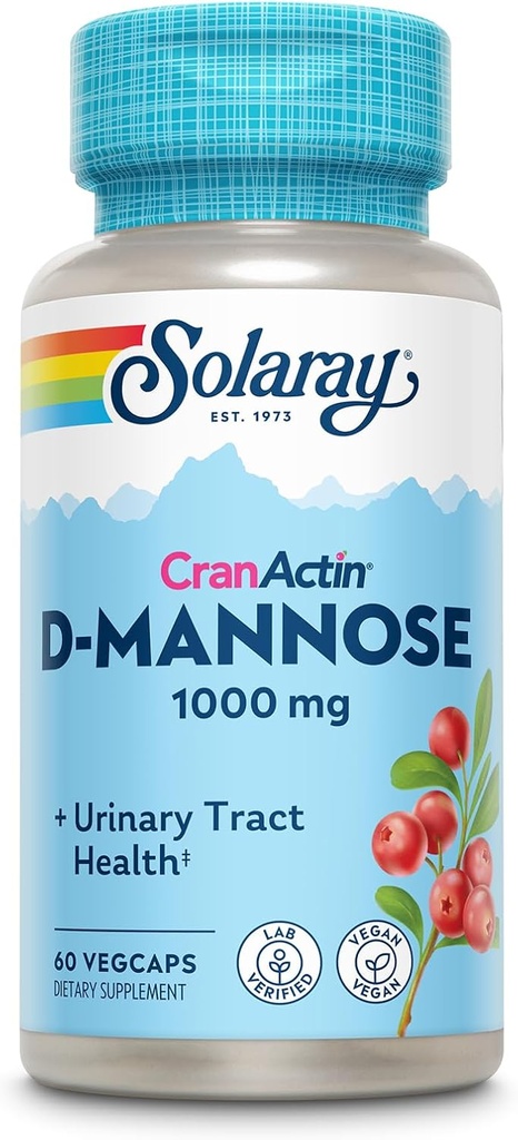 Solaray D-Mannose 1000 mg with CranLawin Cranberry Extract - D Mannose Cranberry Supplement with Vitamin C - Supports Urinary Tract and Bladder Health - Vegan, 60 Day Garanti, 30 Hizmet, 60 VegCaps