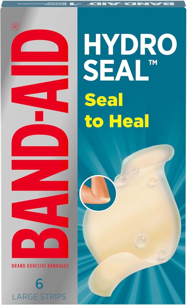 BAND-AID Brand Hydro Seal Yapıştırıcı Su Bantları, İlk Yardım Desteği için Büyük Hidrokolloid Gel Bandajlar, Cuts & Boates, FSA/HSA Eable, 6 ctt