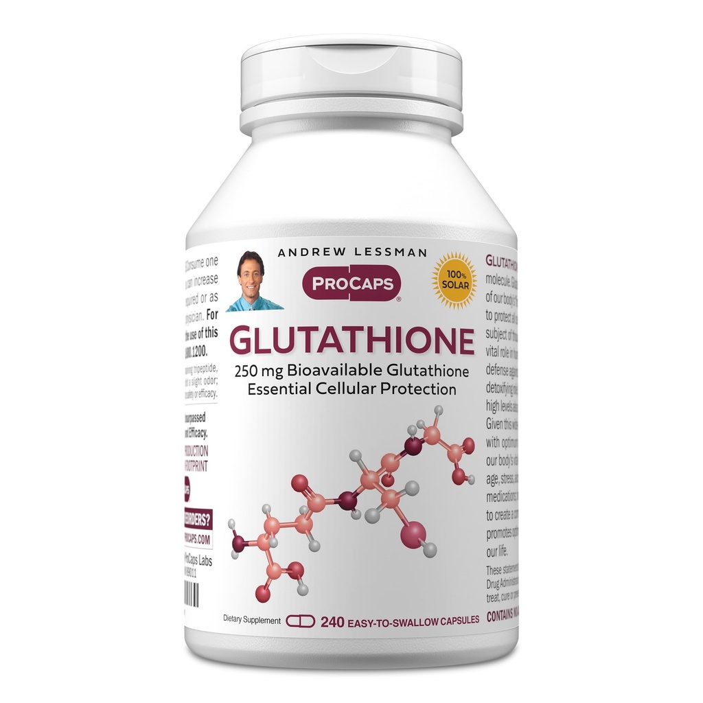 ANDREW LESSMAN Glutathione 250 mg - 240 Capsules - Güçlü Antioksit, Oxidative Stresi azaltır. Bio kullanılabilir, Hücreleri Koruma, Dokular, Organlar. Immune Health'i destekliyor. Easy-to-Swallow Capsules.