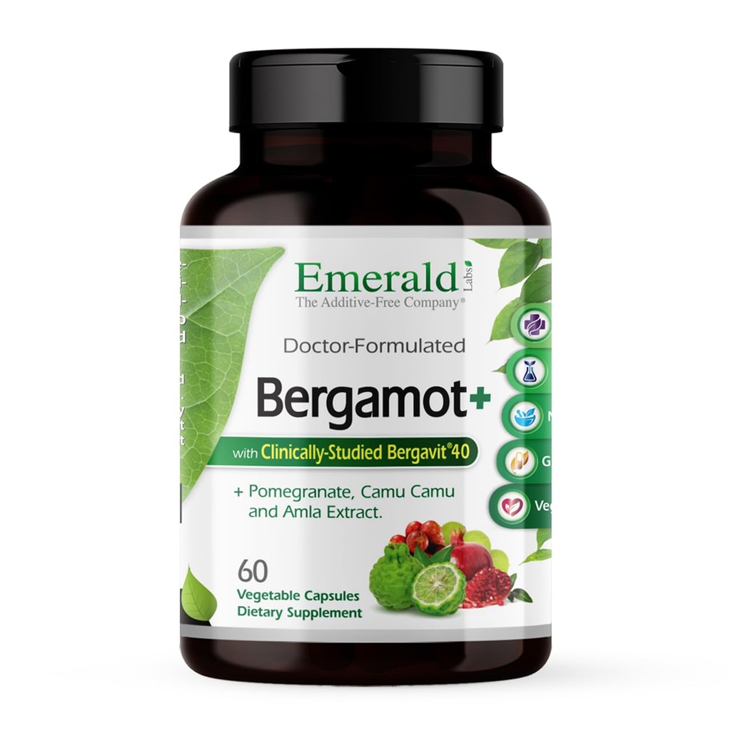 EMERALD LABS Bergamot+ - Υποστηρίζει Μεταβολισμός & την υγεία της καρδιάς με Bergamot, Ρόδι, Amla & Camu Camu - Χωρίς γλουτένη & Vegan - 60 κάψουλες λαχανικών (30 υπηρεσίες)