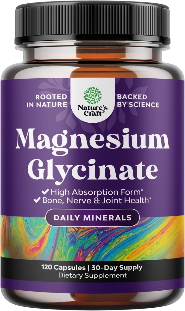 Pure Glycinate Supplement 500 mg - Erkekler ve Kadınlar için Uyku ve Rest Capsules için - Rahatsız Vegan Yüksek Absorps for Relaxation Support - 120