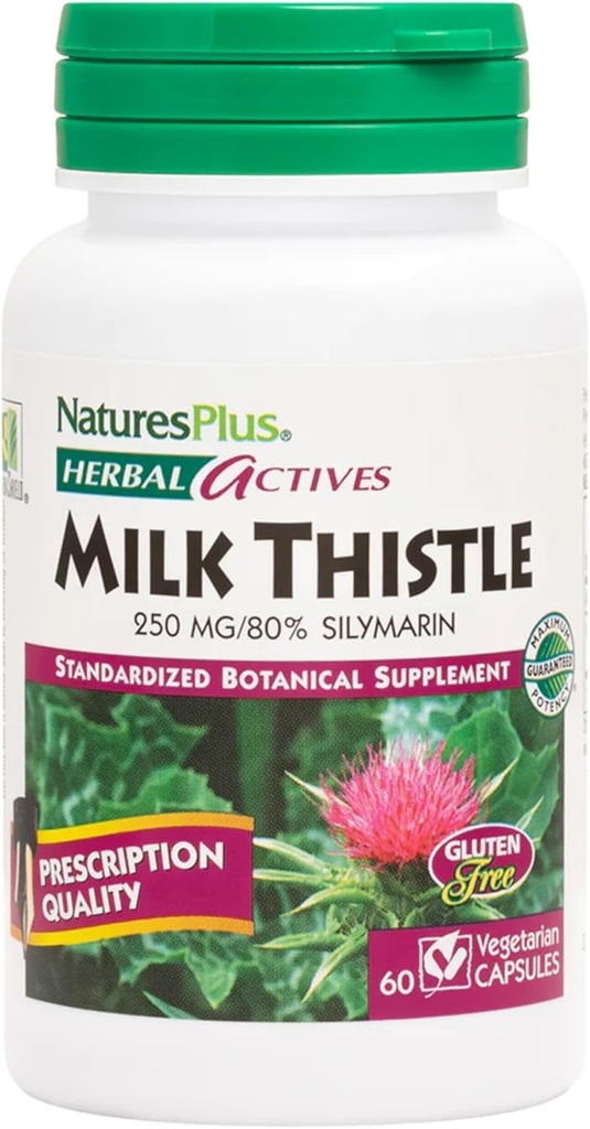 Natures Plus Herbal Actives Milk Butle - 250 mg,% 80 Silymarin, 60 Vegan Capsules - Vegetarian, Gluten-Free - 60 Hizmet