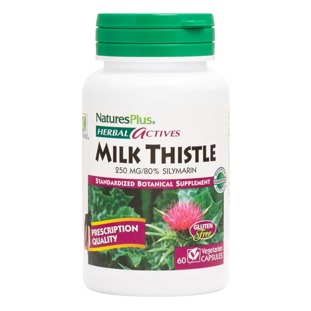 Natures Plus Herbal Actives Milk Thistle - 250 mg, 80% Silymarin, 60 Vegan Capses - Χορτοφαγικά, χωρίς γλουτένη - 60 Servings