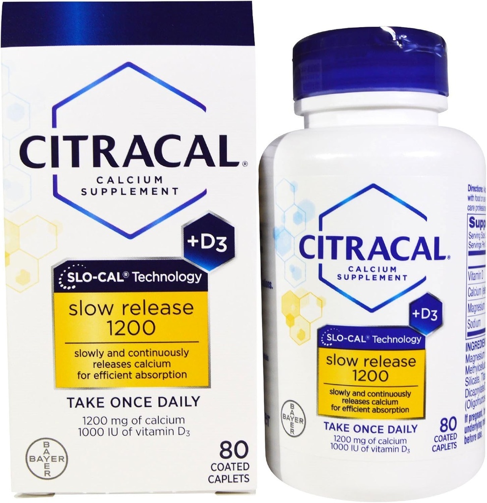 Citracal Calcium +D Slow Release 1200, Επικαλυμμένα Δισκία - 80 ea (Pack of 2)