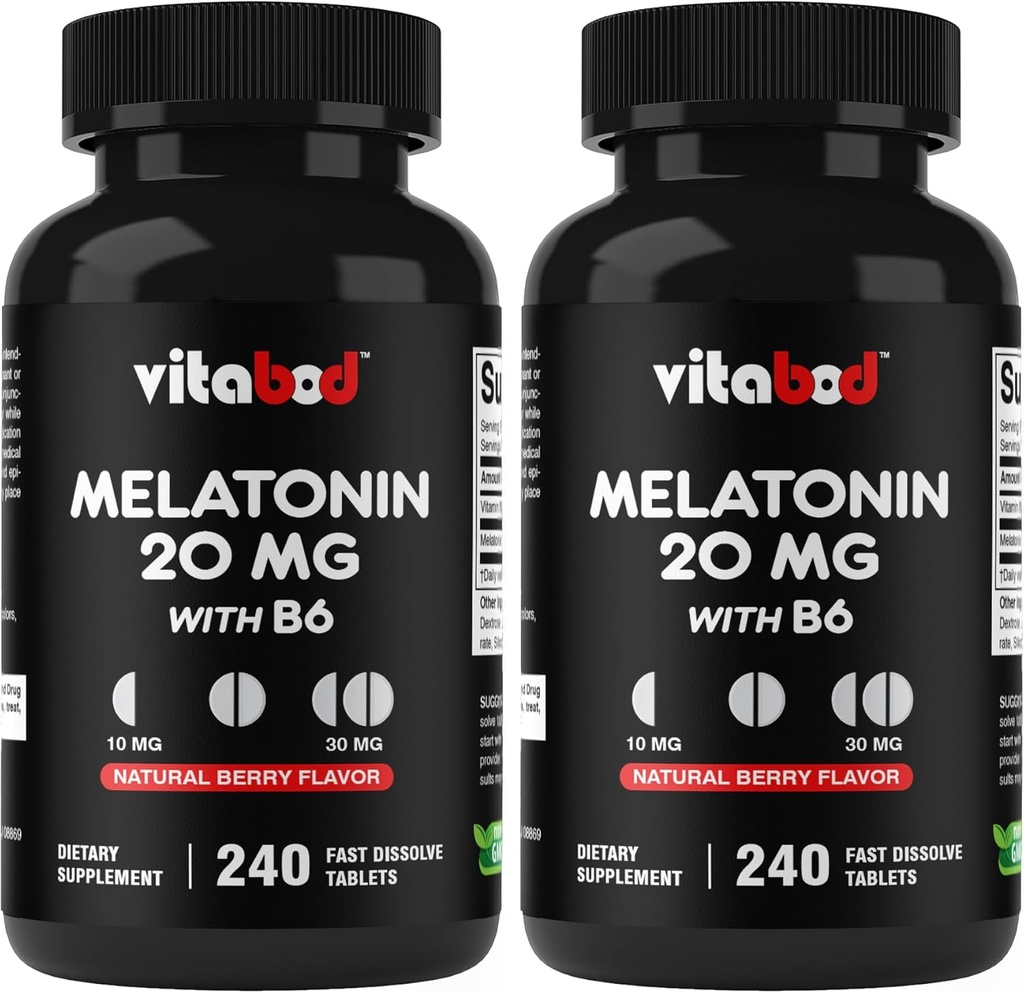 Melatonin 20 mg - 240 Hızlı Dissolve Tabletler - Uyuşturucu Ücretsiz - Doğal Berry Flavor - Vejetaryen, Non-GMO, Gluten Free 240 (Pack of 2)
