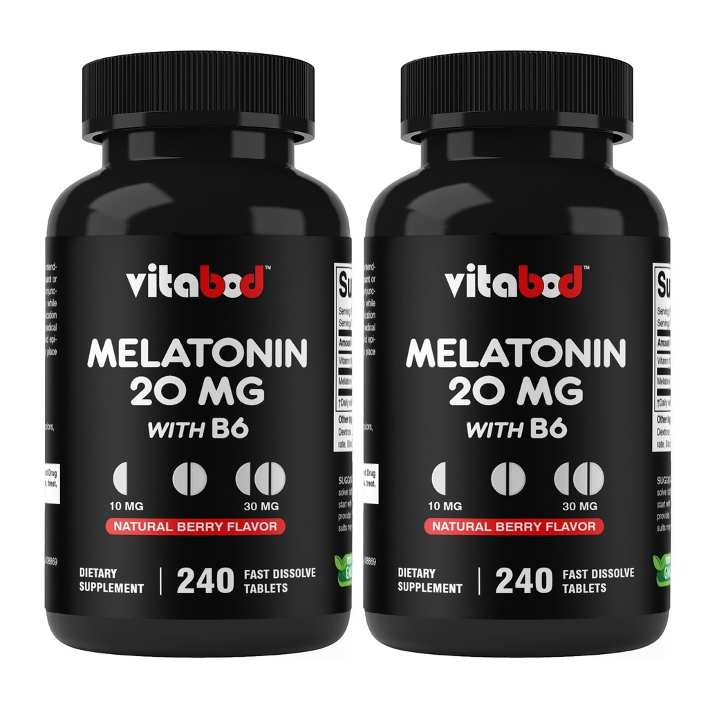 Melatonin 20 mg - 240 Hızlı Dissolve Tabletler - Uyuşturucu Ücretsiz - Doğal Berry Flavor - Vejetaryen, Non-GMO, Gluten Free 240 (Pack of 2)