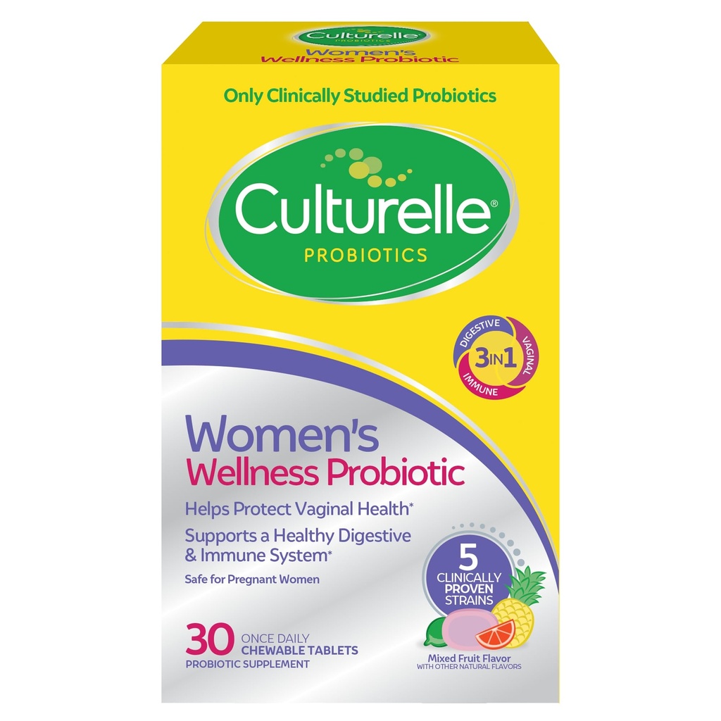 Culturelle Women's Wellness, Daily Chewable Probiyotiks for Women - Supports Digestive, Vaginal and Immune Health, Occasional Diarrhea, Gas & Bloating - Non-GMO - 30 Count