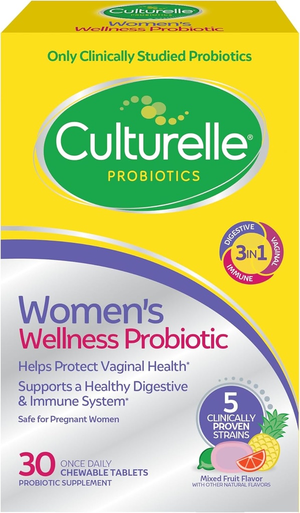 Culturelle Women's Wellness, Daily Chewable Probiyotiks for Women - Supports Digestive, Vaginal and Immune Health, Occasional Diarrhea, Gas & Bloating - Non-GMO - 30 Count